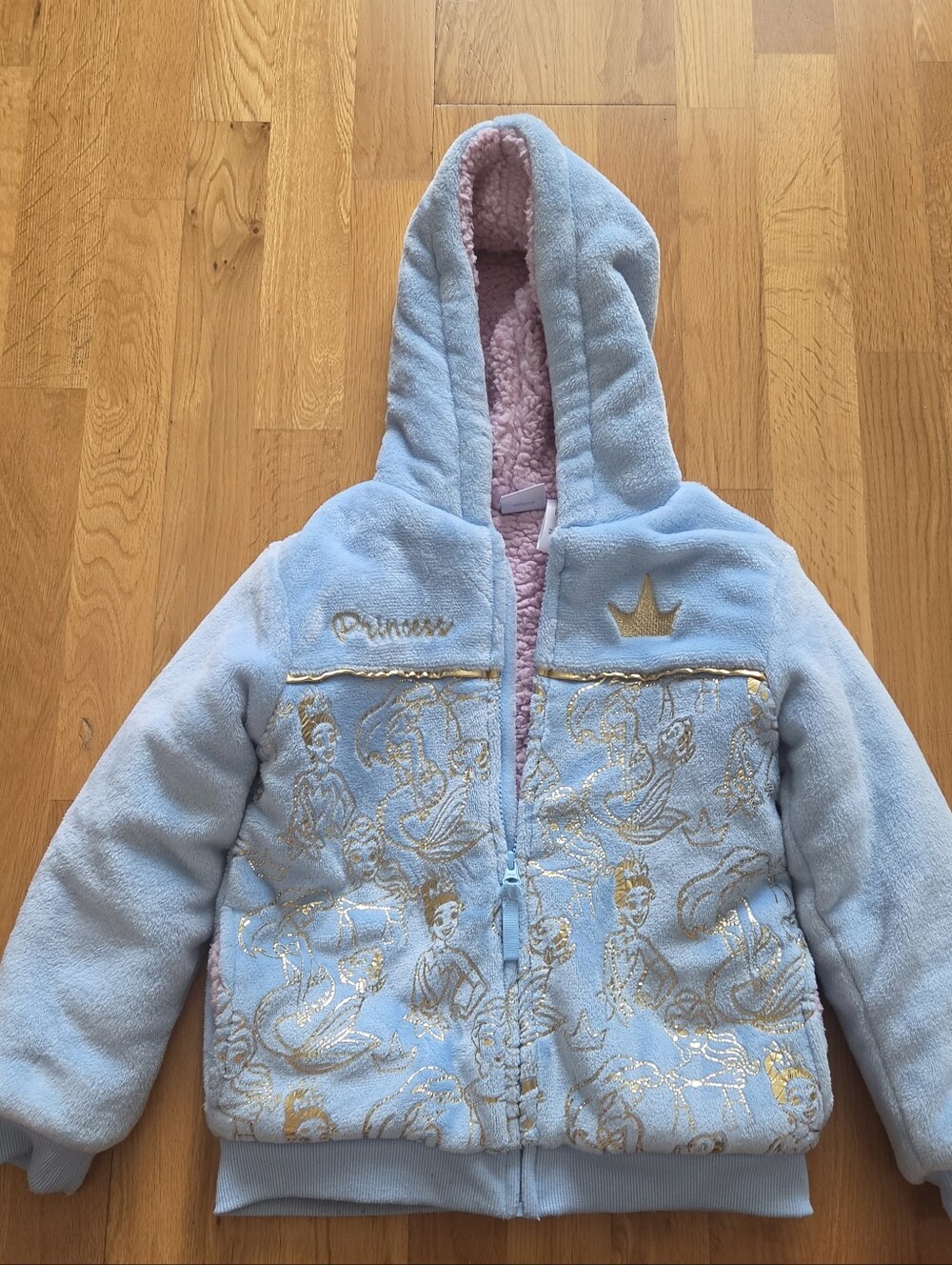 Kids Light Blue Fleece Hooded Jacket with Gold Accents